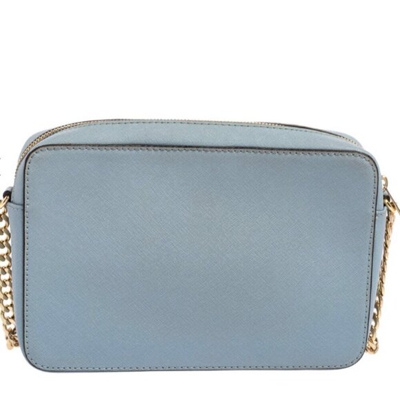 MICHAEL KORS JET SET SAFFIANO LEATHER CROSSBODY POWDER PALE BLUE Gold Hardware - Picture 5 of 16